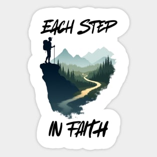 Christian Faith Journey Hiking Design - Each Step in Faith Sticker